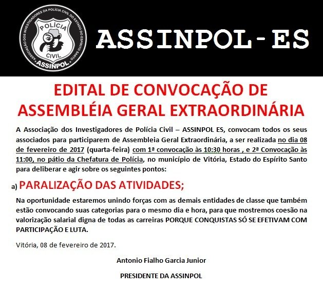 EDITAL DE CONVOCAÇÃO DE ASSEMBLÉIA GERAL EXTRAORDINÁRIA