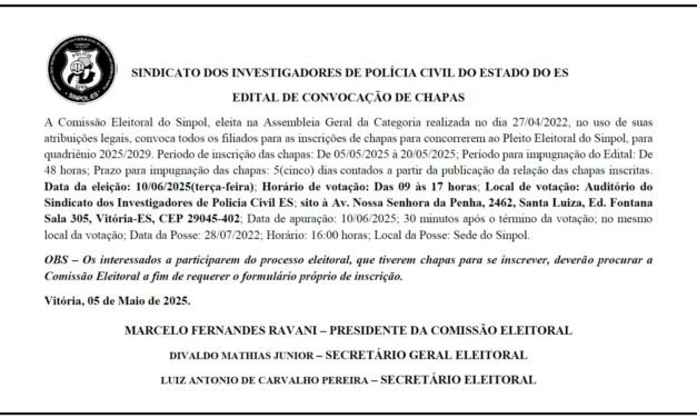 EDITAL CONVOCAÇÃO ELEIÇÃO SINPOL